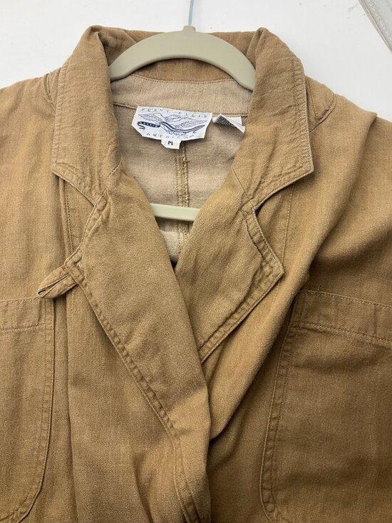 VTG Perry Ellis America Tan Brown Collared Denim Maxi Faux Wrap Dress Cotton - Picture 3 of 12